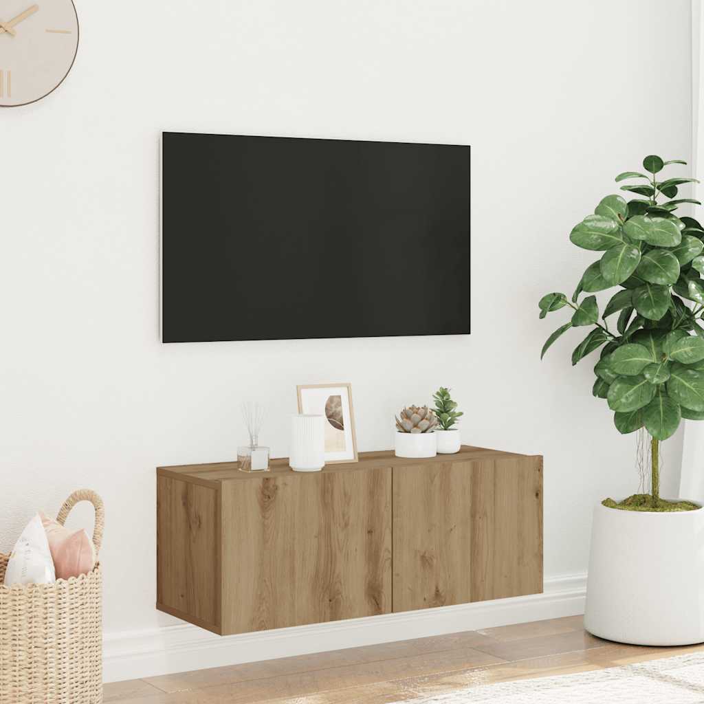 Tv-wandmeubel 80x30x30 cm bewerkt hout artisanaal eikenkleurig is nu te koop bij PeponiXL, paradijselijk wonen!