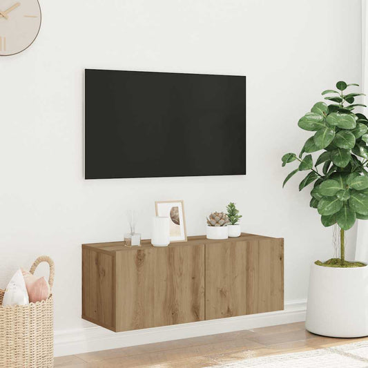 Tv-wandmeubel 80x30x30 cm bewerkt hout artisanaal eikenkleurig is nu te koop bij PeponiXL, paradijselijk wonen!