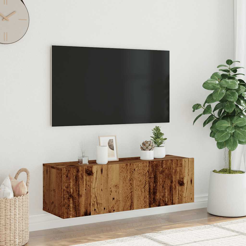 Tv-wandmeubel 100x30x30 cm bewerkt hout oud houtkleurig is nu te koop bij PeponiXL, paradijselijk wonen!