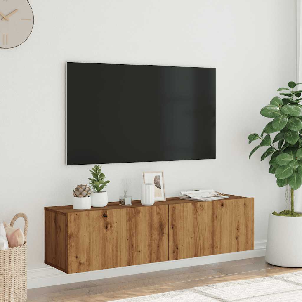 Tv-wandmeubel 120x30x30 cm bewerkt hout artisanaal eikenkleurig is nu te koop bij PeponiXL, paradijselijk wonen!