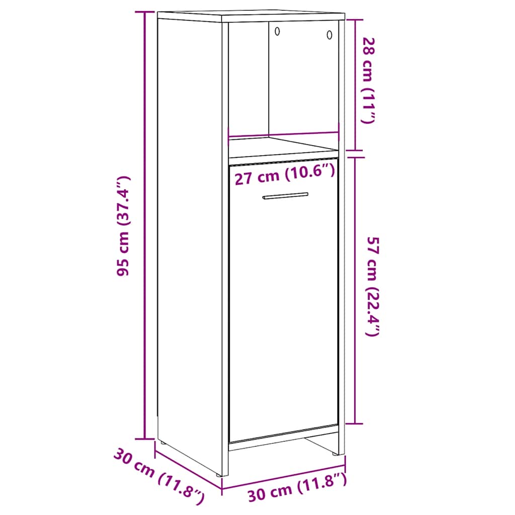 Badkamerkast 30x30x95 cm bewerkt hout oud houtkleurig is nu te koop bij PeponiXL, paradijselijk wonen!