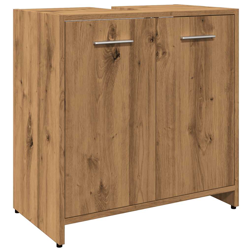 Wastafelkast 60x33x60 cm bewerkt hout artisanaal eikenkleurig is nu te koop bij PeponiXL, paradijselijk wonen!
