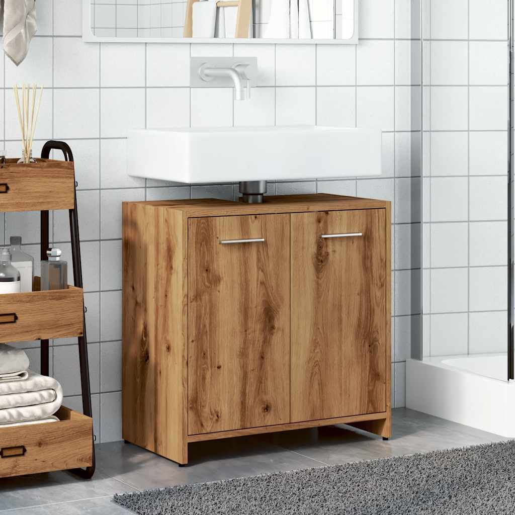 Wastafelkast 60x33x60 cm bewerkt hout artisanaal eikenkleurig is nu te koop bij PeponiXL, paradijselijk wonen!