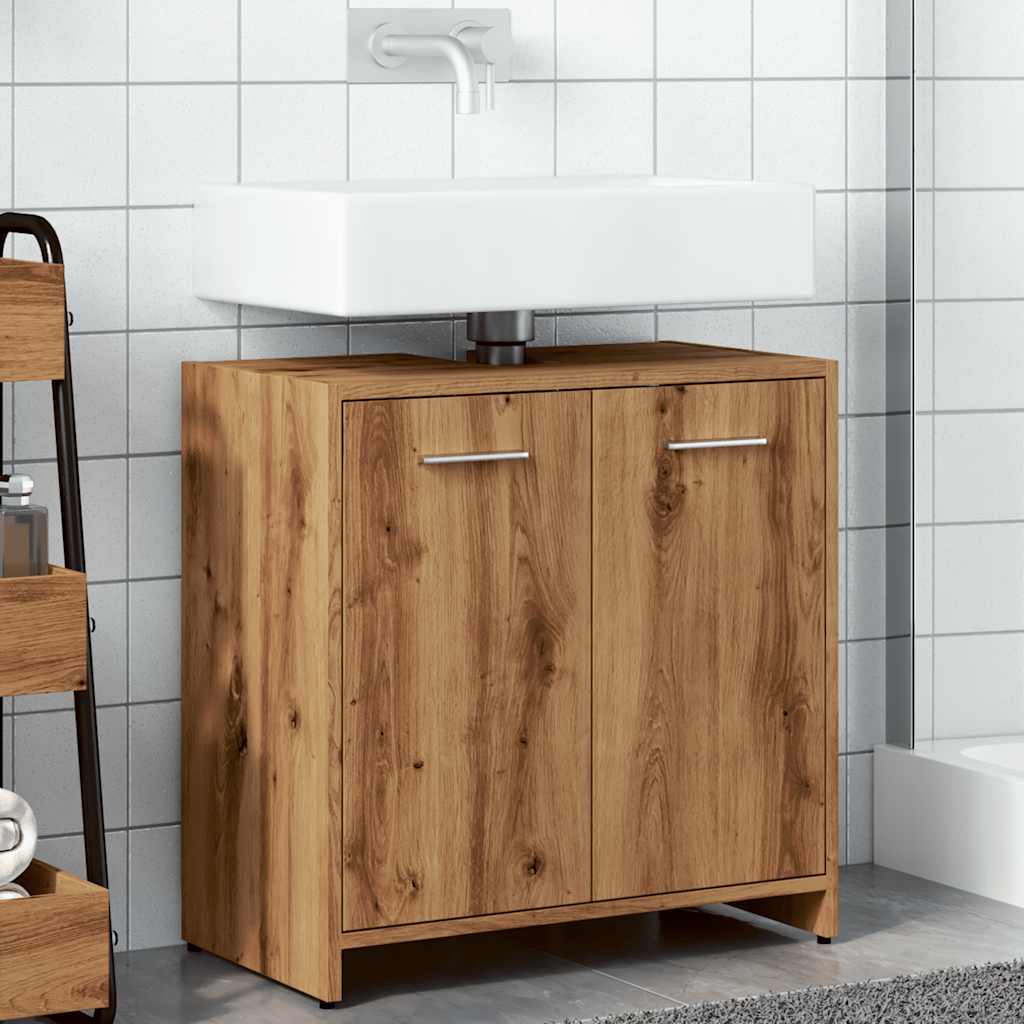 Wastafelkast 60x33x60 cm bewerkt hout artisanaal eikenkleurig is nu te koop bij PeponiXL, paradijselijk wonen!