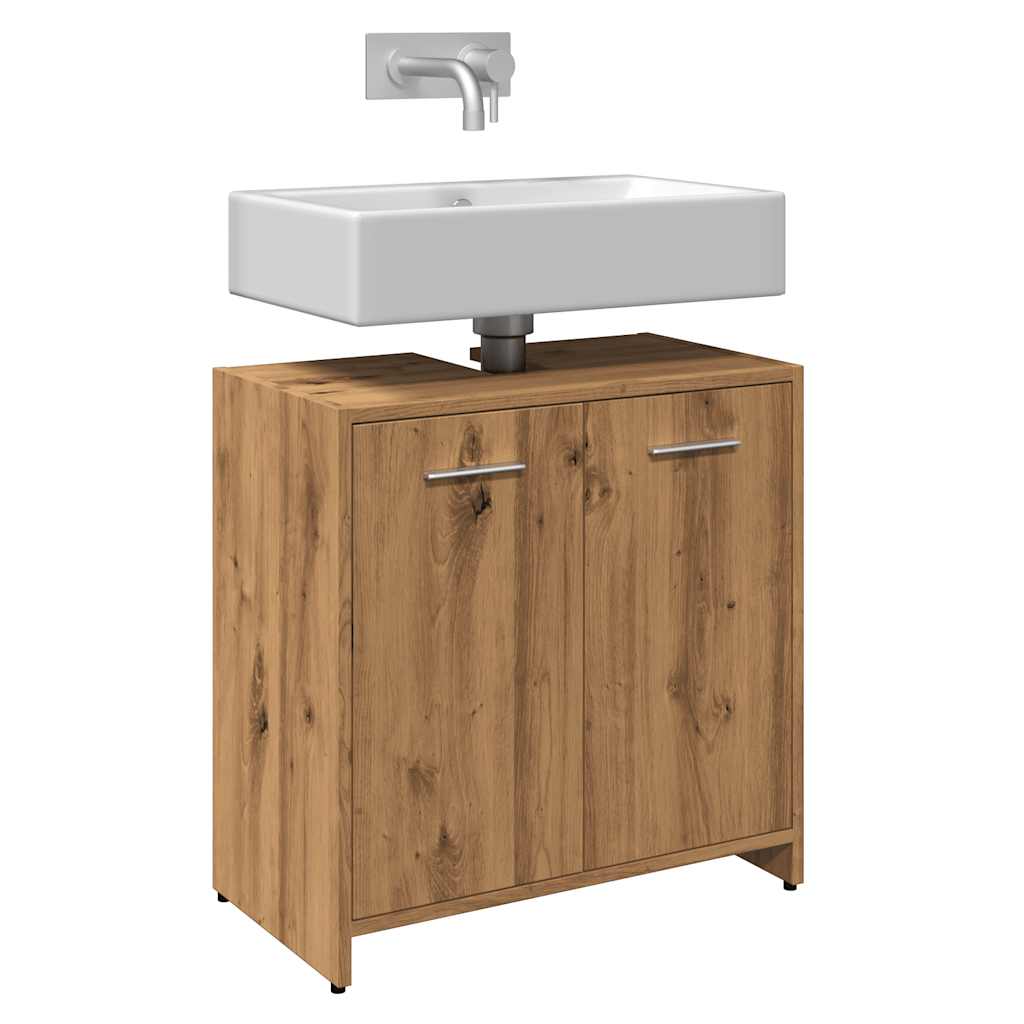 Wastafelkast 60x33x60 cm bewerkt hout artisanaal eikenkleurig is nu te koop bij PeponiXL, paradijselijk wonen!