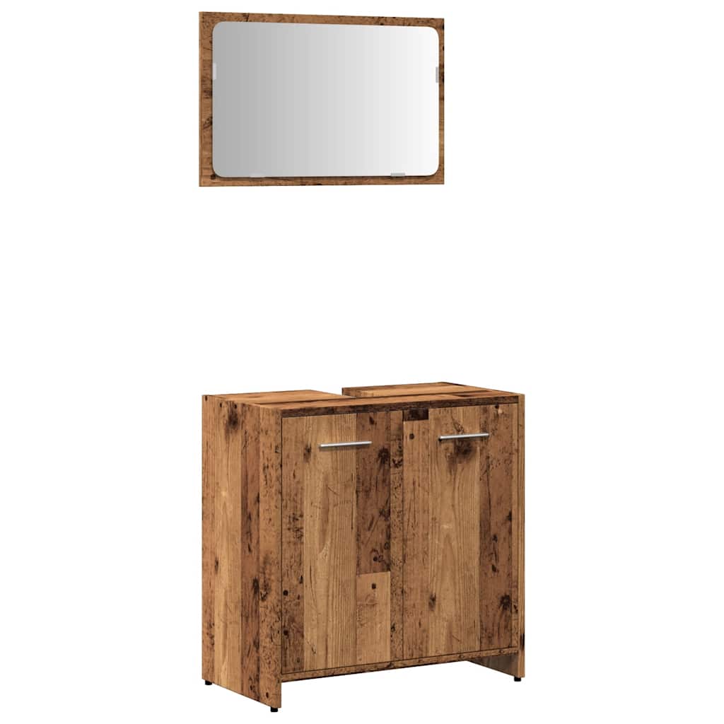 Badkamerkast met spiegel bewerkt hout oud houtkleurig is nu te koop bij PeponiXL, paradijselijk wonen!