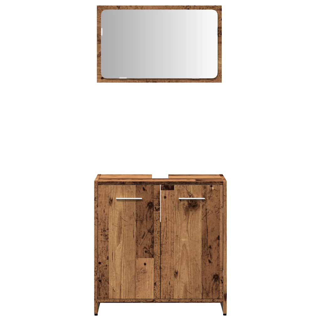 Badkamerkast met spiegel bewerkt hout oud houtkleurig is nu te koop bij PeponiXL, paradijselijk wonen!