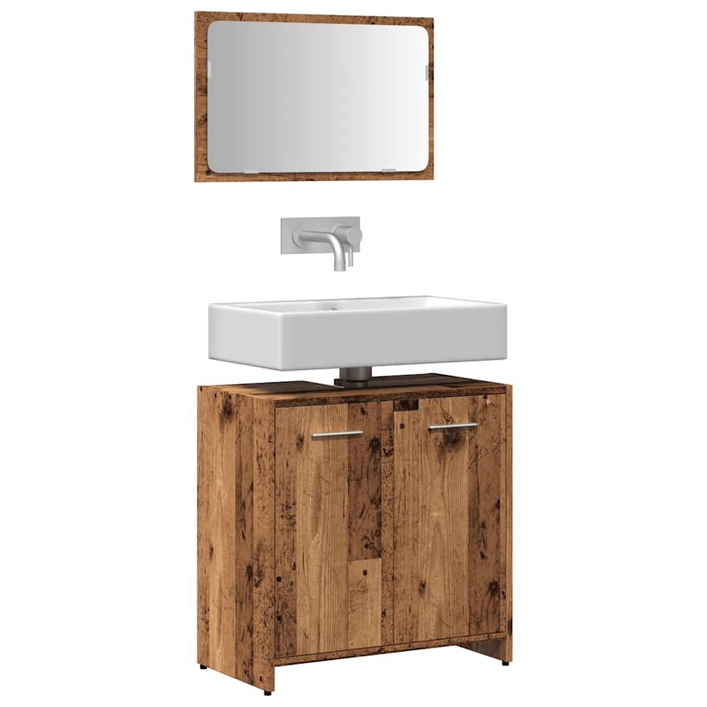 Badkamerkast met spiegel bewerkt hout oud houtkleurig is nu te koop bij PeponiXL, paradijselijk wonen!