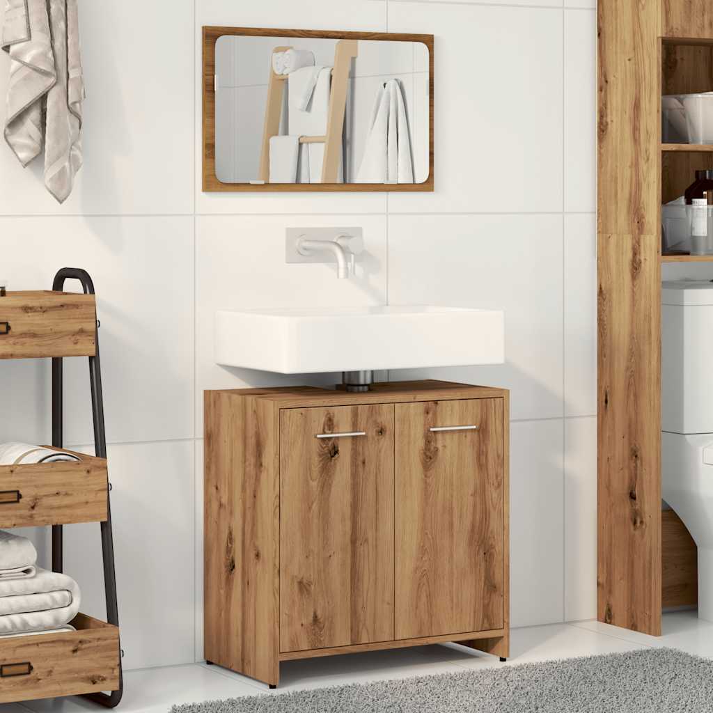 Badkamerkast met spiegel bewerkt hout artisanaal eikenkleurig is nu te koop bij PeponiXL, paradijselijk wonen!
