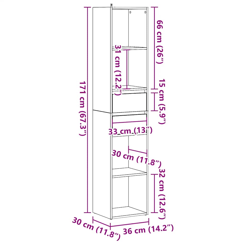 Boekenkast 36x30x171 cm bewerkt hout artisanaal eikenkleur is nu te koop bij PeponiXL, paradijselijk wonen!