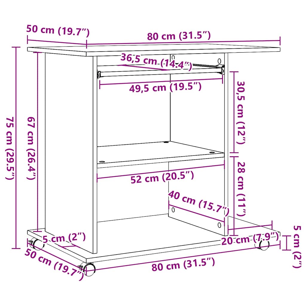 Computerbureau 80x50x75 cm bewerkt hout oud houtkleurig is nu te koop bij PeponiXL, paradijselijk wonen!