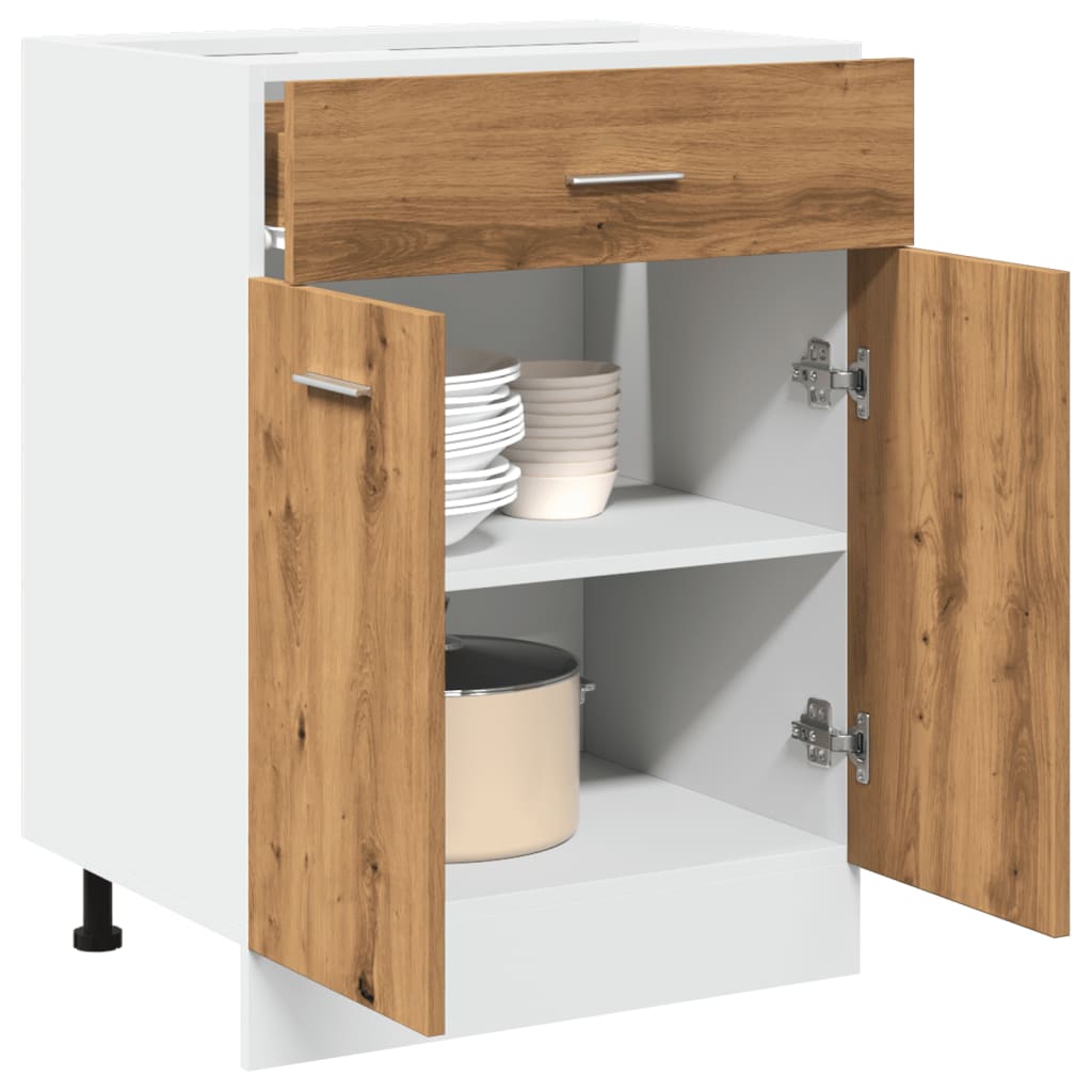 Onderkast met lade Lyon 60x46x81,5 cm bewerkt hout artisanaal eiken is nu te koop bij PeponiXL, paradijselijk wonen!