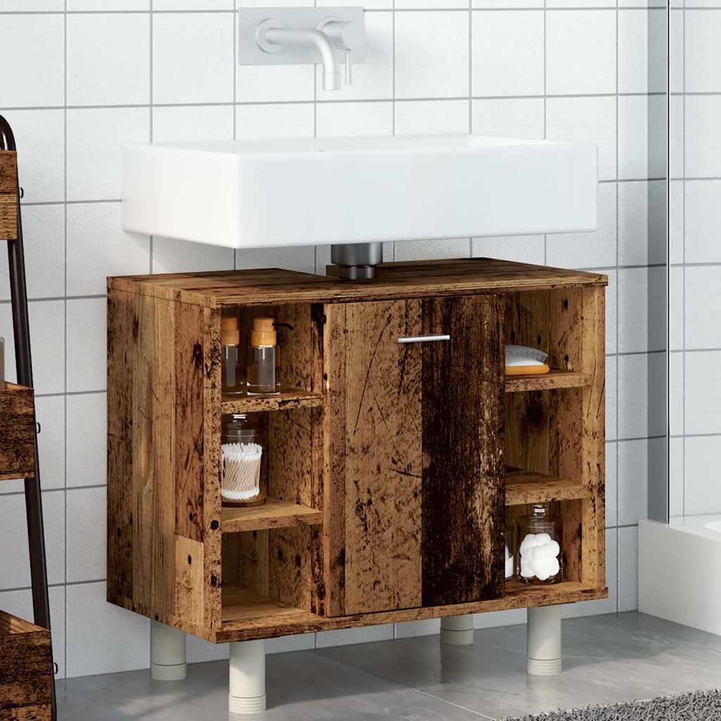 Badkamerkast 60x32x53,5 cm bewerkt hout oud houtkleurig is nu te koop bij PeponiXL, paradijselijk wonen!