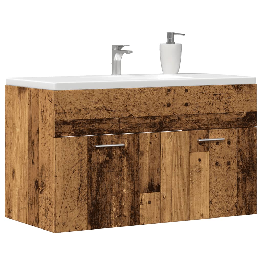Wastafelkast 90x38,5x46 cm bewerkt hout oud houtkleurig is nu te koop bij PeponiXL, paradijselijk wonen!