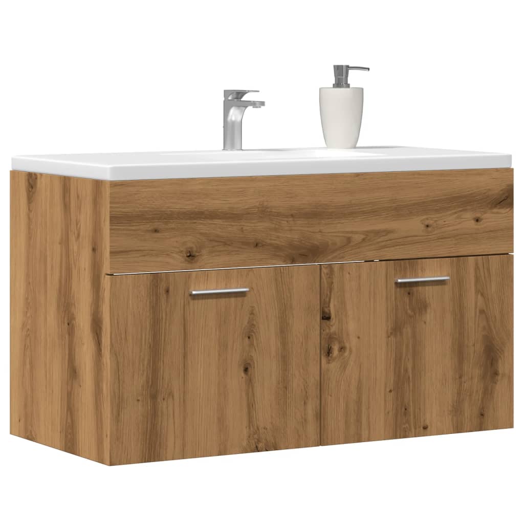 Wastafelkast 90x38,5x46 cm bewerkt hout artisanaal eikenkleur is nu te koop bij PeponiXL, paradijselijk wonen!