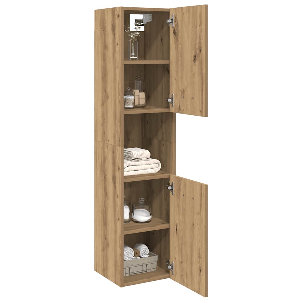 Badkamerwandkast 30x30x130cm bewerkt hout artisanaal eikenkleur is nu te koop bij PeponiXL, paradijselijk wonen!