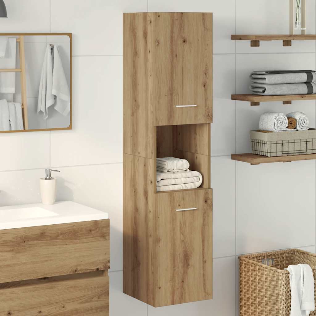 Badkamerwandkast 30x30x130cm bewerkt hout artisanaal eikenkleur is nu te koop bij PeponiXL, paradijselijk wonen!