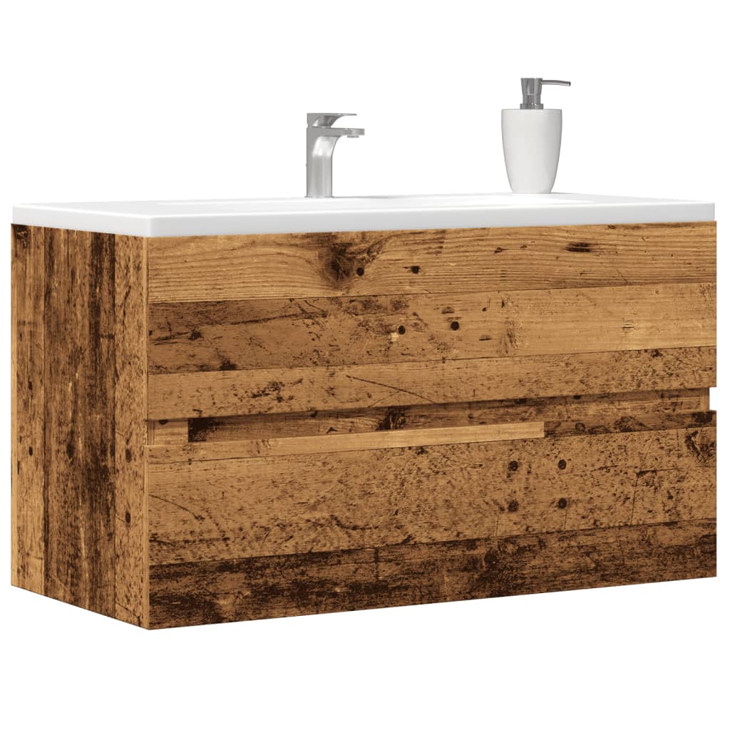 Wastafelkast 90x38,5x45 cm bewerkt hout oud houtkleurig is nu te koop bij PeponiXL, paradijselijk wonen!