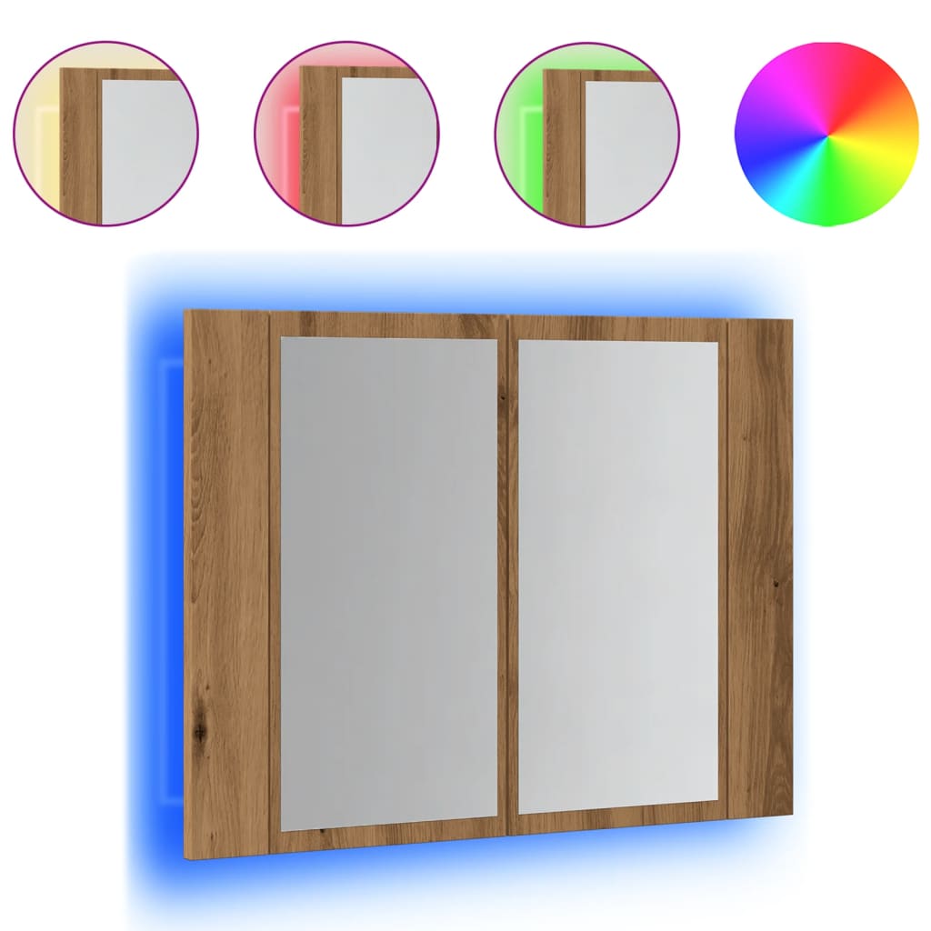 Spiegelkast LED 60x12x45 cm bewerkt hout artisanaal eikenkleur is nu te koop bij PeponiXL, paradijselijk wonen!