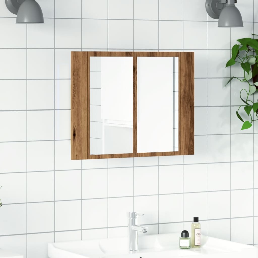 Spiegelkast LED 60x12x45 cm bewerkt hout artisanaal eikenkleur is nu te koop bij PeponiXL, paradijselijk wonen!