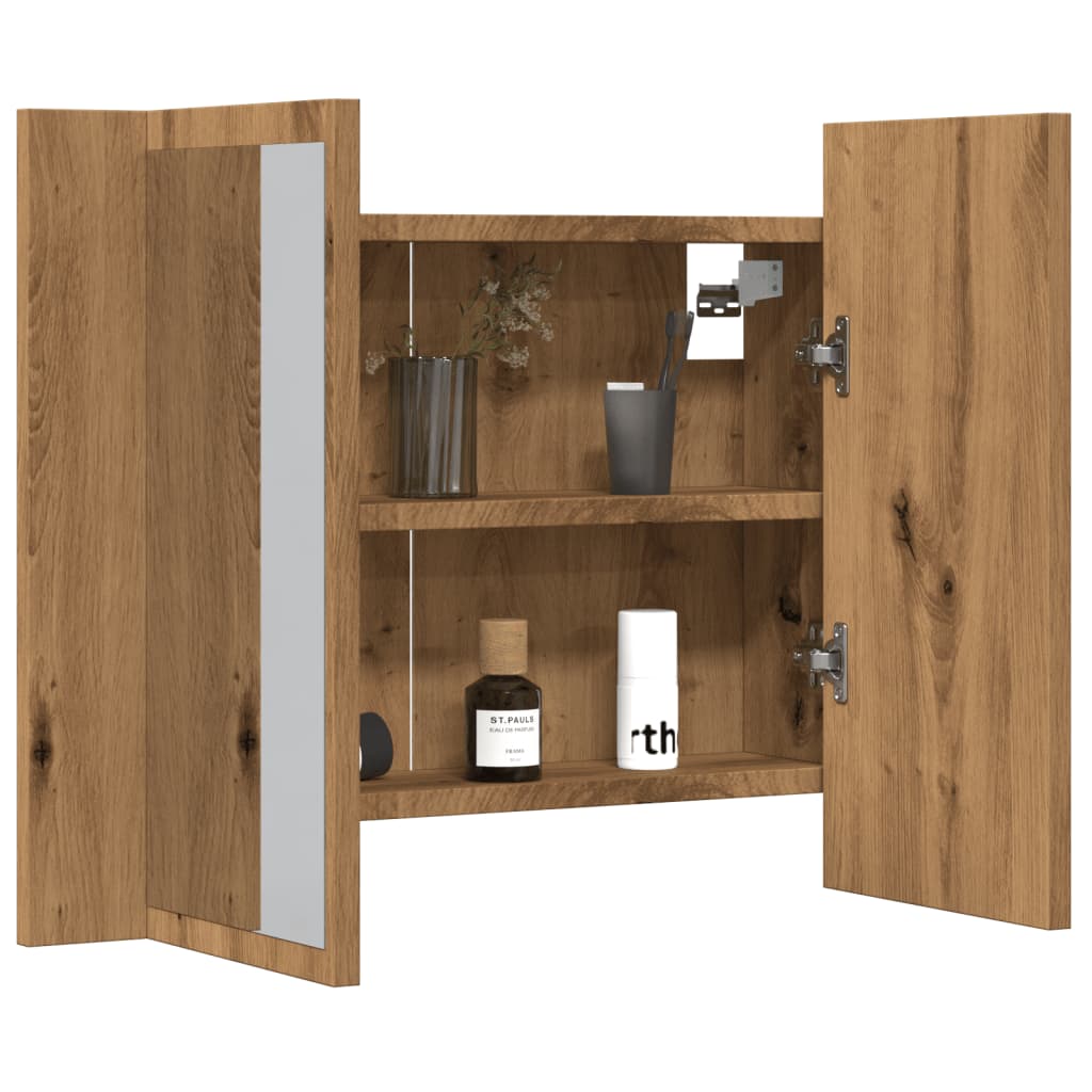 Spiegelkast LED 60x12x45 cm bewerkt hout artisanaal eikenkleur is nu te koop bij PeponiXL, paradijselijk wonen!