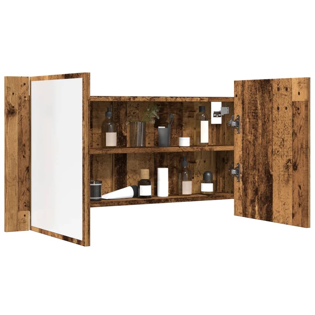 Spiegelkast LED 90x12x45 cm bewerkt hout oud houtkleurig is nu te koop bij PeponiXL, paradijselijk wonen!