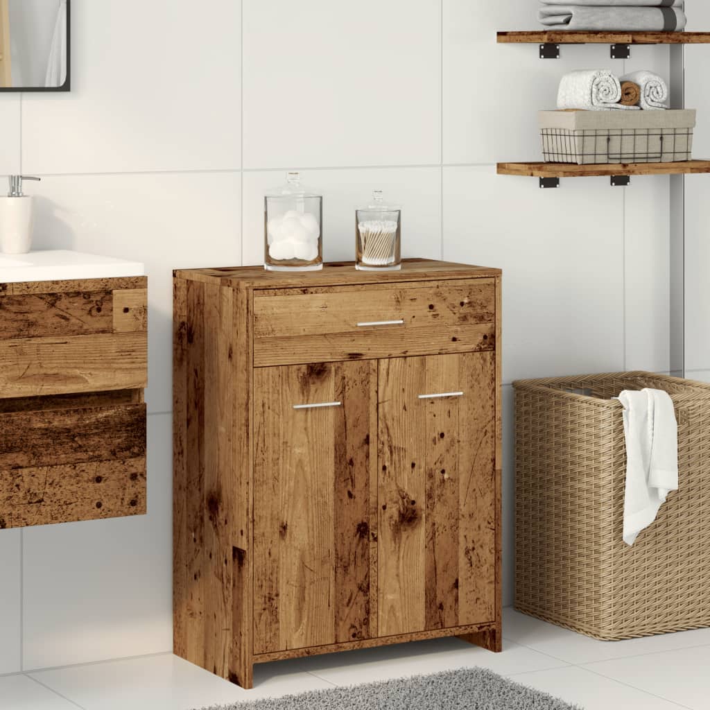 Badkamerkast 60x33x80 cm bewerkt hout oud houtkleurig is nu te koop bij PeponiXL, paradijselijk wonen!