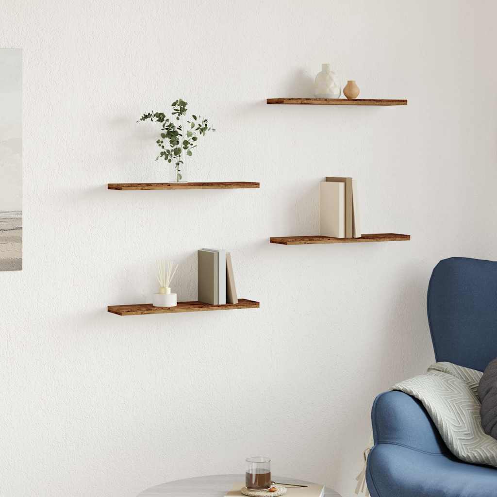 Wandschappen 4 st 40x20x1,5 cm bewerkt hout oud houtkleurig is nu te koop bij PeponiXL, paradijselijk wonen!