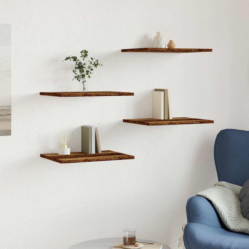 Wandschappen 4 st 40x30x1,5 cm bewerkt hout oud houtkleurig is nu te koop bij PeponiXL, paradijselijk wonen!