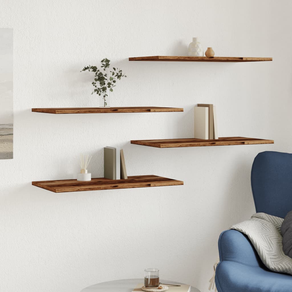 Wandschappen 4 st 60x30x1,5 cm bewerkt hout oud houtkleurig is nu te koop bij PeponiXL, paradijselijk wonen!