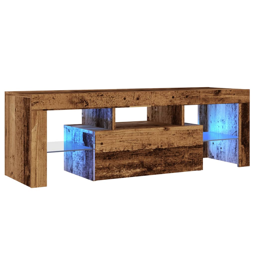 Tv-meubel met LED 120x36,5x40 cm bewerkt hout oud hout is nu te koop bij PeponiXL, paradijselijk wonen!