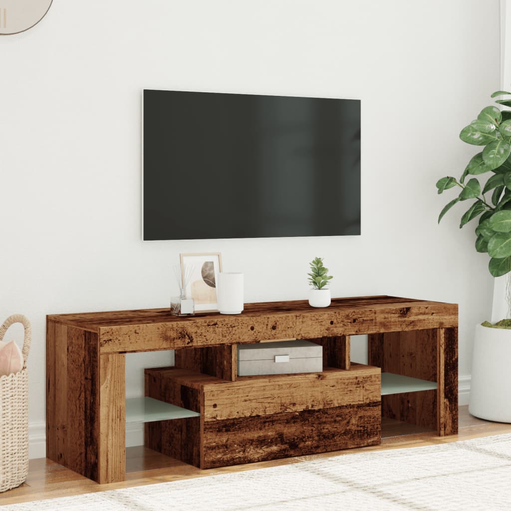 Tv-meubel met LED 120x36,5x40 cm bewerkt hout oud hout is nu te koop bij PeponiXL, paradijselijk wonen!