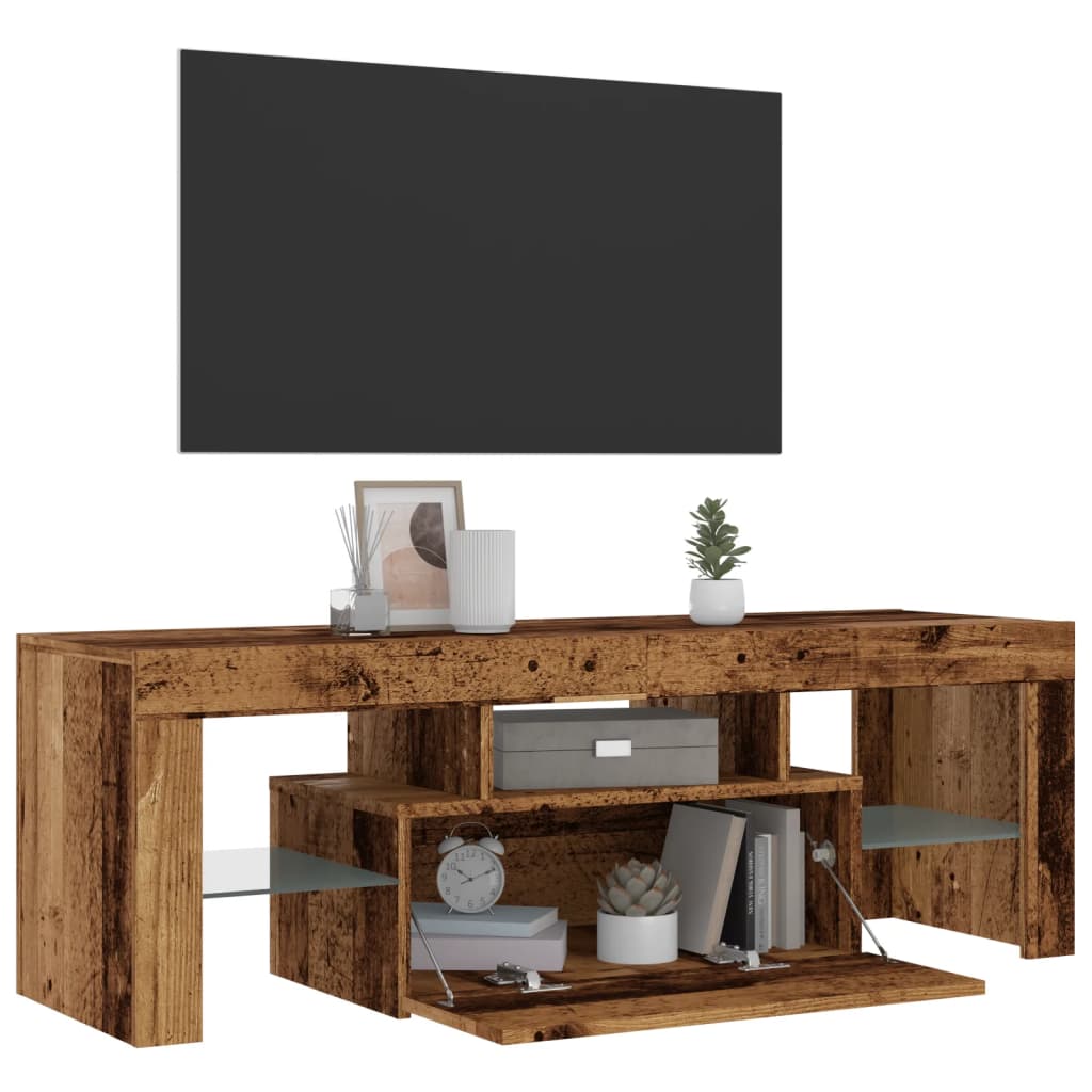 Tv-meubel met LED 120x36,5x40 cm bewerkt hout oud hout is nu te koop bij PeponiXL, paradijselijk wonen!
