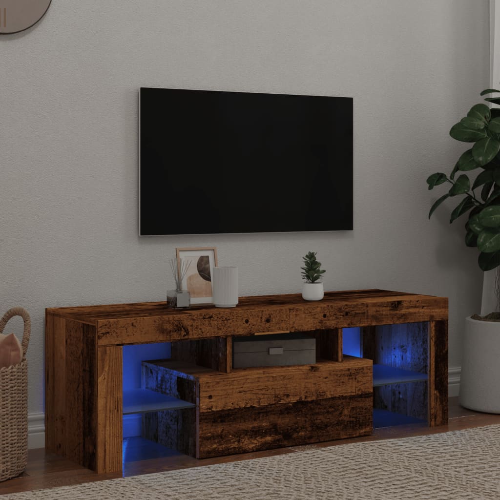 Tv-meubel met LED 120x36,5x40 cm bewerkt hout oud hout is nu te koop bij PeponiXL, paradijselijk wonen!