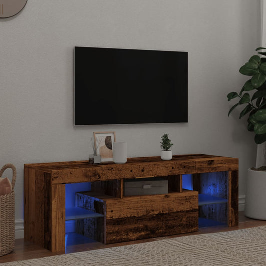 Tv-meubel met LED 120x36,5x40 cm bewerkt hout oud hout is nu te koop bij PeponiXL, paradijselijk wonen!