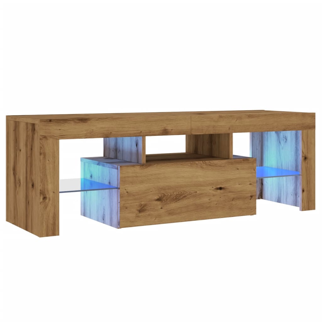 Tv-meubel met LED 120x36,5x40 cm bewerkt hout artisanaal eiken is nu te koop bij PeponiXL, paradijselijk wonen!
