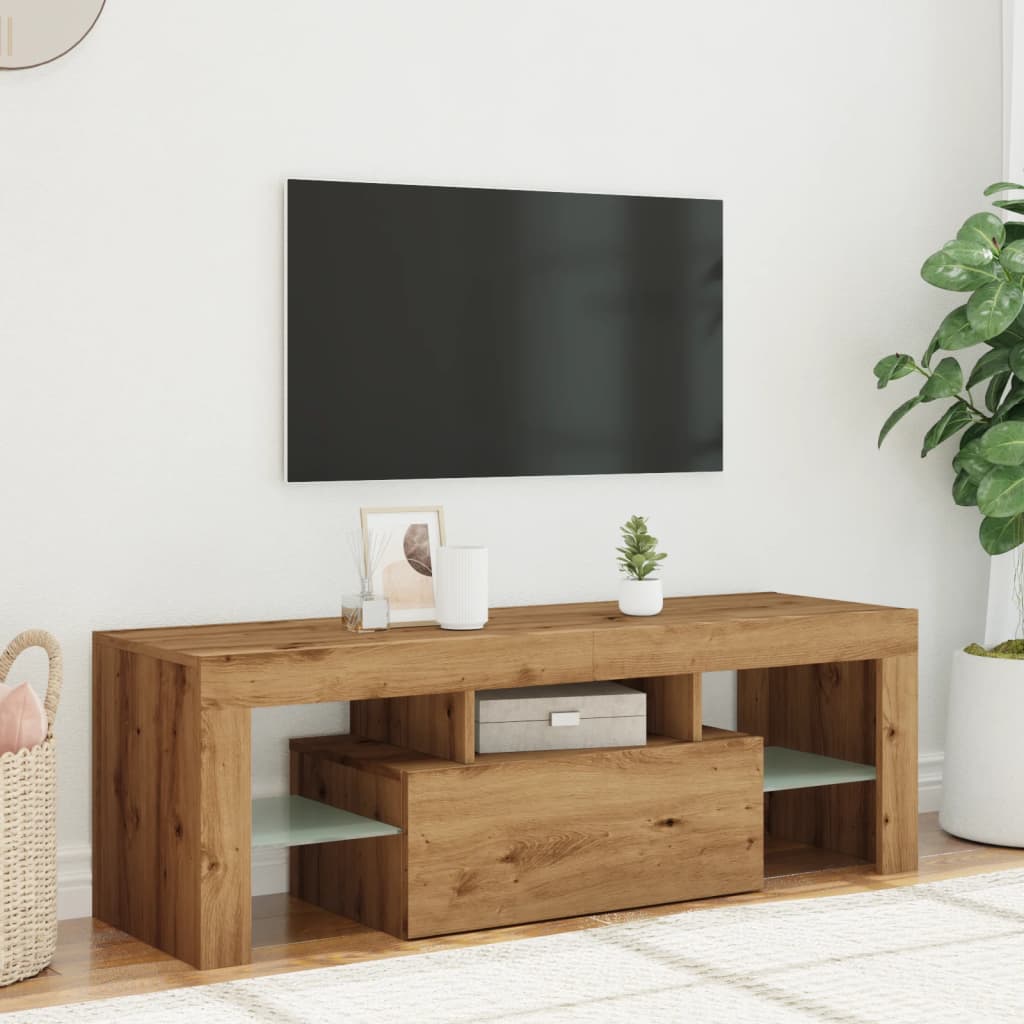 Tv-meubel met LED 120x36,5x40 cm bewerkt hout artisanaal eiken is nu te koop bij PeponiXL, paradijselijk wonen!
