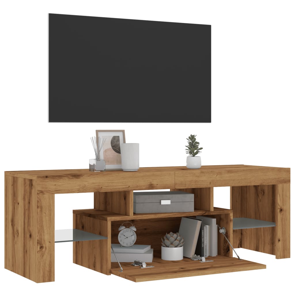 Tv-meubel met LED 120x36,5x40 cm bewerkt hout artisanaal eiken is nu te koop bij PeponiXL, paradijselijk wonen!