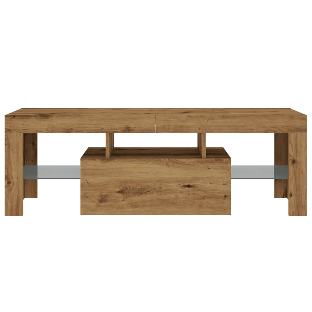 Tv-meubel met LED 120x36,5x40 cm bewerkt hout artisanaal eiken is nu te koop bij PeponiXL, paradijselijk wonen!