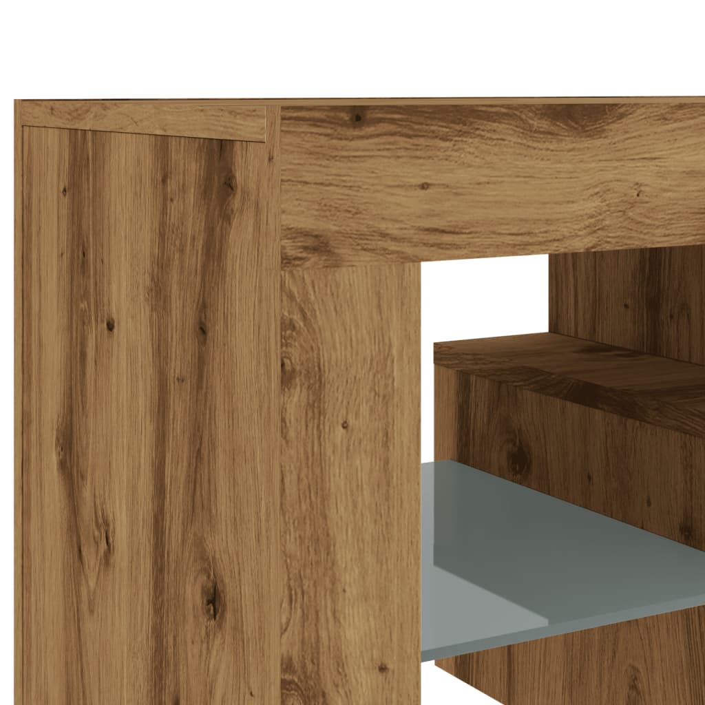 Tv-meubel met LED 120x36,5x40 cm bewerkt hout artisanaal eiken is nu te koop bij PeponiXL, paradijselijk wonen!