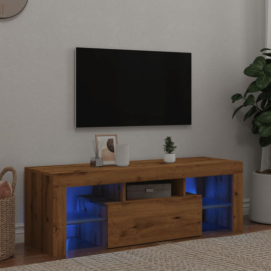 Tv-meubel met LED 120x36,5x40 cm bewerkt hout artisanaal eiken is nu te koop bij PeponiXL, paradijselijk wonen!