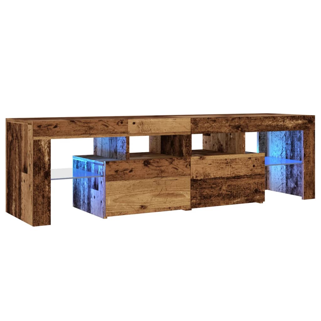 Tv-meubel met LED 140x36,5x40 cm bewerkt hout oud hout is nu te koop bij PeponiXL, paradijselijk wonen!