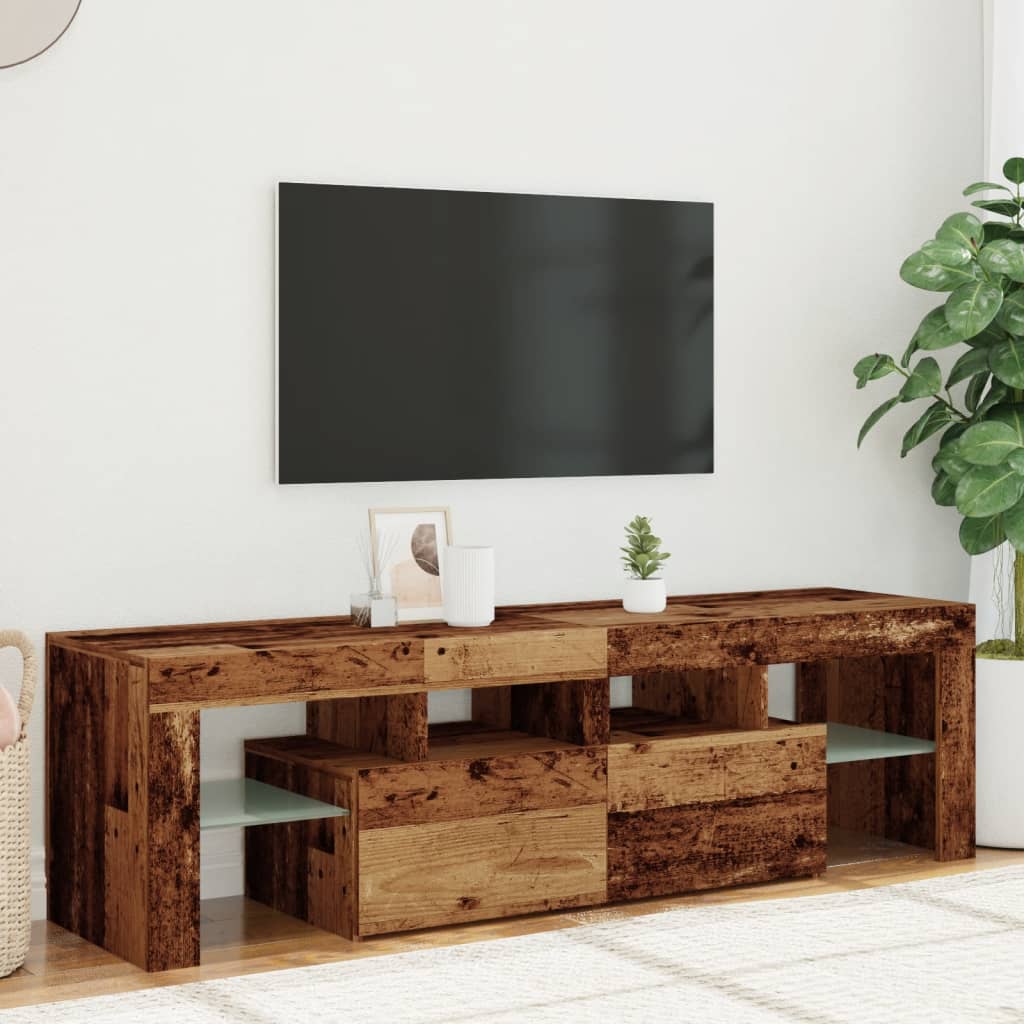 Tv-meubel met LED 140x36,5x40 cm bewerkt hout oud hout is nu te koop bij PeponiXL, paradijselijk wonen!