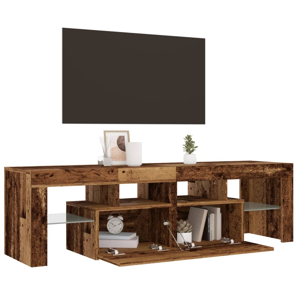 Tv-meubel met LED 140x36,5x40 cm bewerkt hout oud hout is nu te koop bij PeponiXL, paradijselijk wonen!
