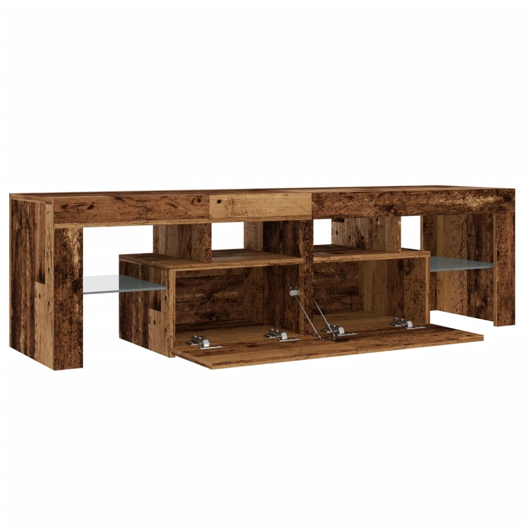 Tv-meubel met LED 140x36,5x40 cm bewerkt hout oud hout is nu te koop bij PeponiXL, paradijselijk wonen!