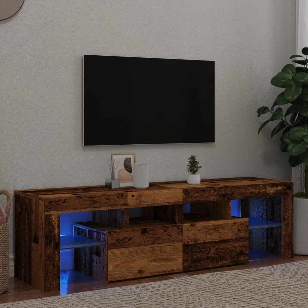 Tv-meubel met LED 140x36,5x40 cm bewerkt hout oud hout is nu te koop bij PeponiXL, paradijselijk wonen!