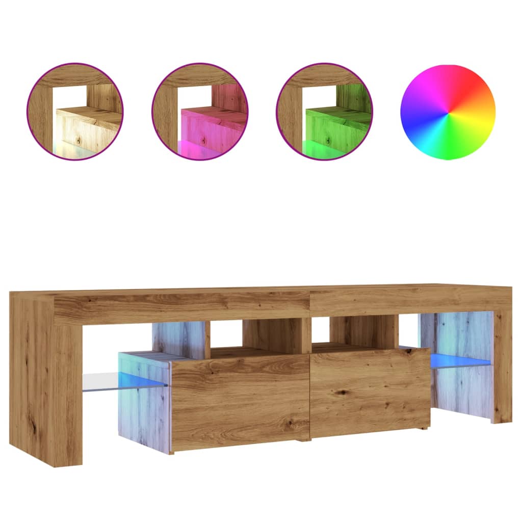 Tv-meubel met LED 140x36,5x40 cm bewerkt hout artisanaal eiken is nu te koop bij PeponiXL, paradijselijk wonen!