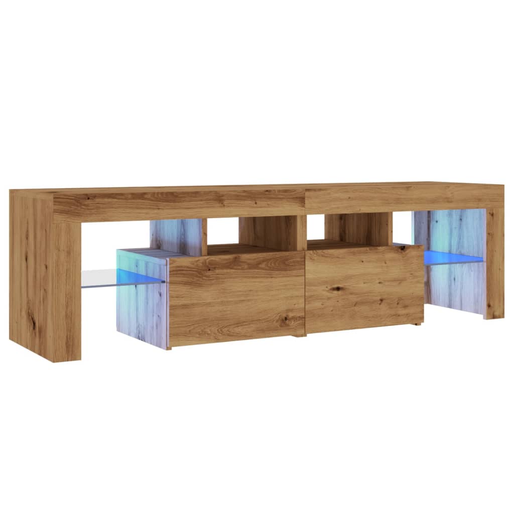 Tv-meubel met LED 140x36,5x40 cm bewerkt hout artisanaal eiken is nu te koop bij PeponiXL, paradijselijk wonen!
