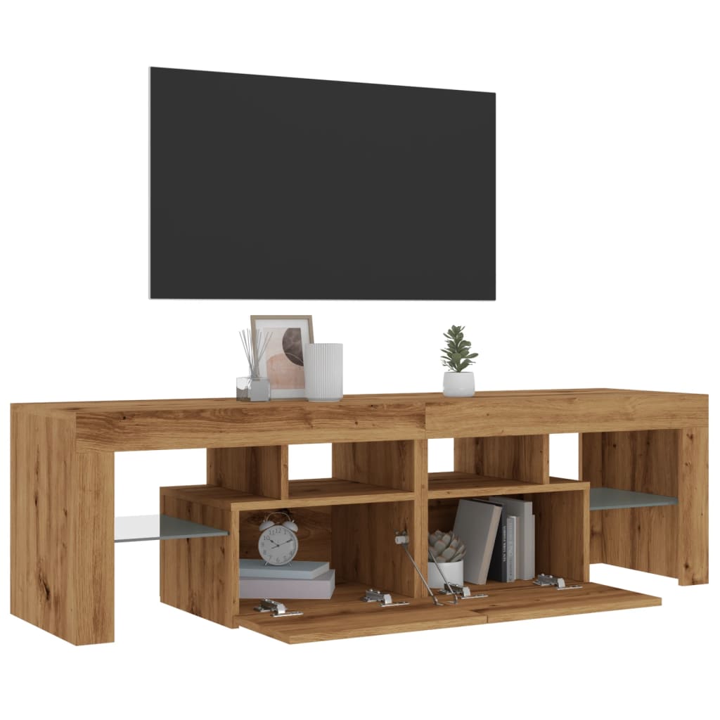 Tv-meubel met LED 140x36,5x40 cm bewerkt hout artisanaal eiken is nu te koop bij PeponiXL, paradijselijk wonen!
