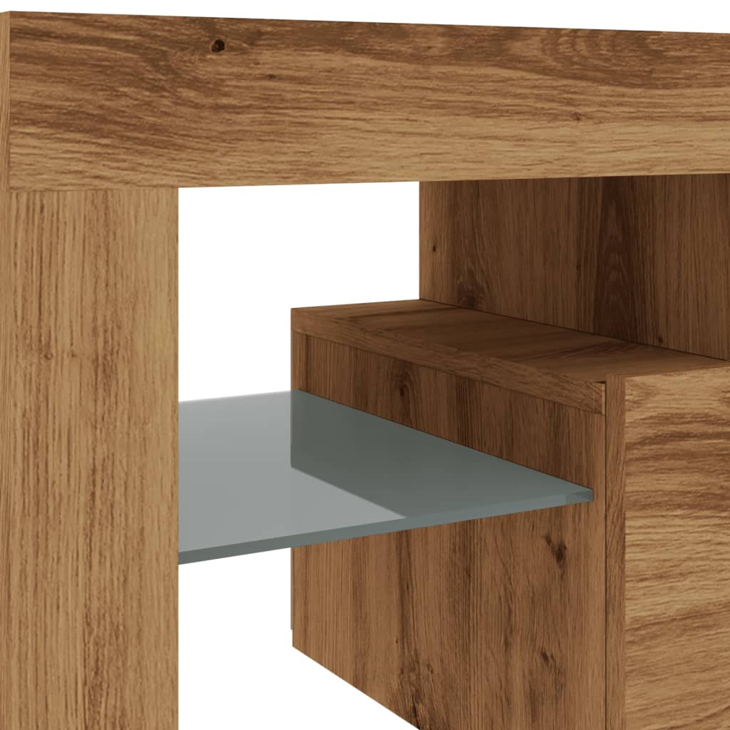 Tv-meubel met LED 140x36,5x40 cm bewerkt hout artisanaal eiken is nu te koop bij PeponiXL, paradijselijk wonen!